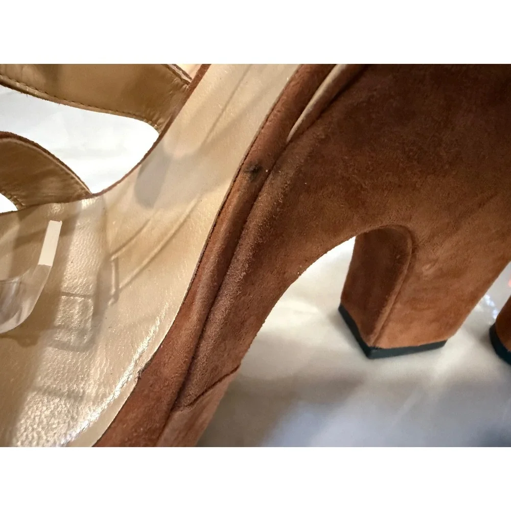 Stuart Weitzman Brown Suede Saucy Platform Wedge Sandals Ankle Strap Heels 9.5 M